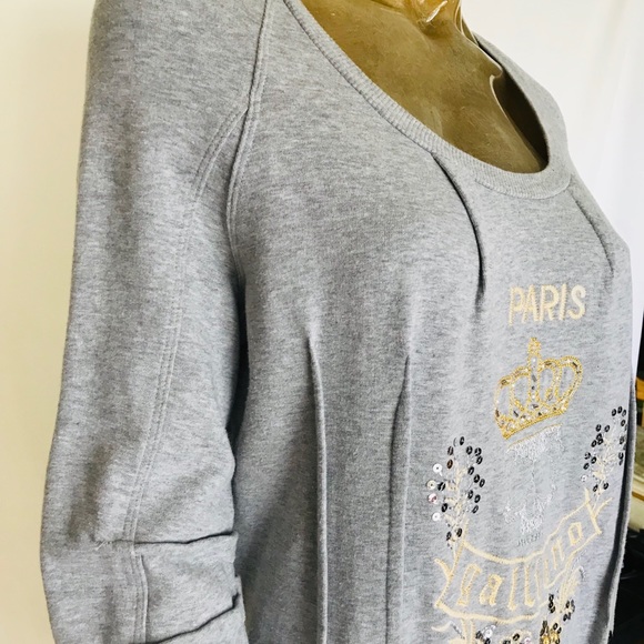 GALLIANO Top Sweat shirt Gray Grey Embellished  M - Picture 5 of 8